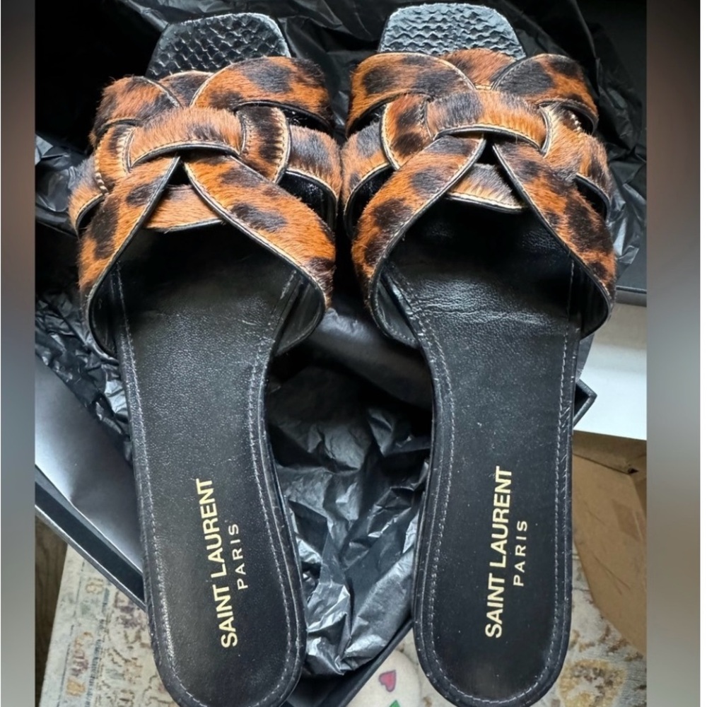 Saint Laurent Leopard Print Tribute Sandals